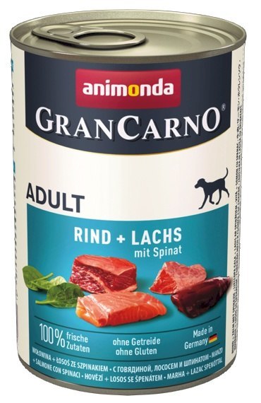 Animonda GranCarno Adult Rind Lachs Spinat Wołowina, Łosoś + Szpinak puszka 400g