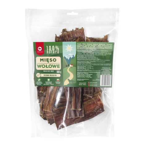 Przysmak dla Psa Suszone Mięso Wołowe (100% mięso) Maced 500g Przysmak dla Psa Suszone Mięso Wołowe (100% mięso) Maced 500g